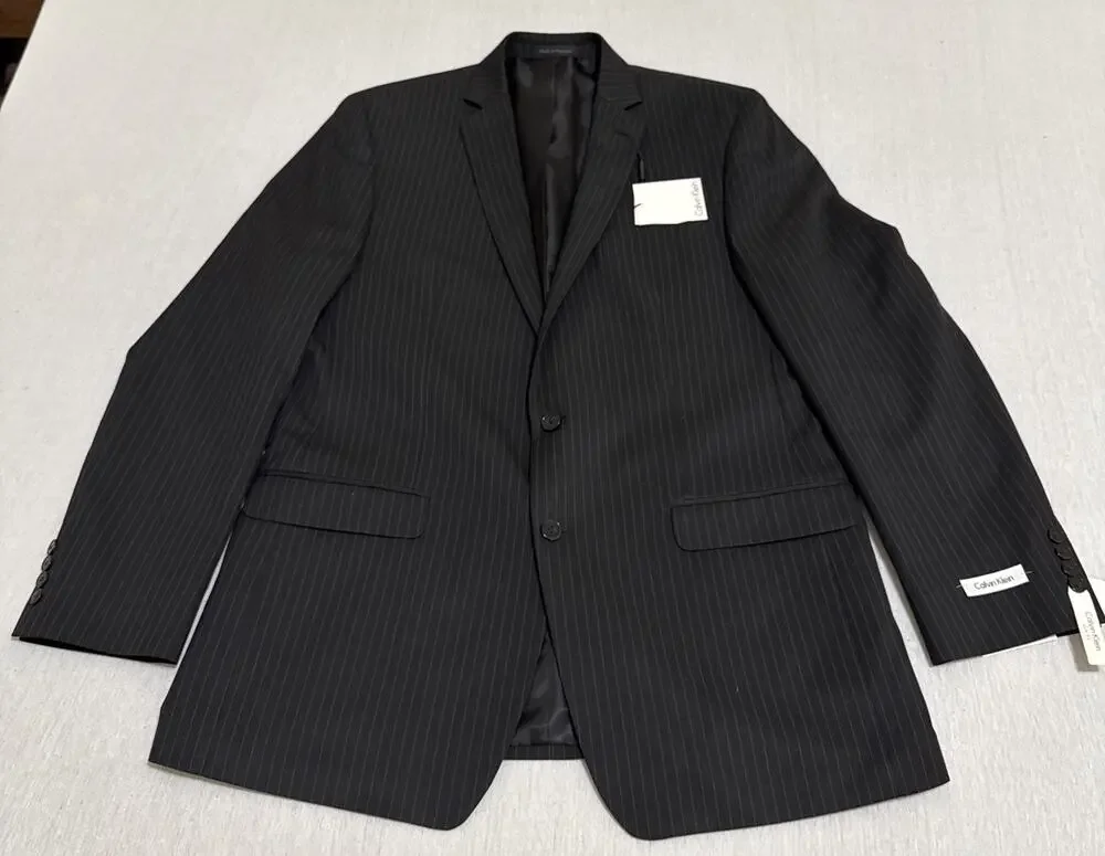 Calvin Klein Men's Slim-Fit Suit, Black Stripe , Size 44L New With Tags